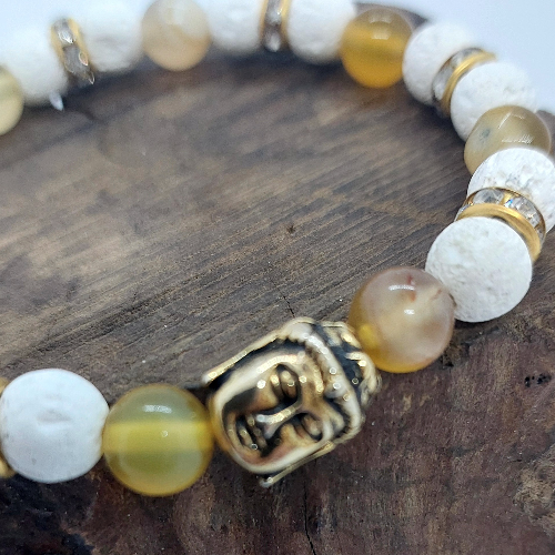 Pulseira Ágata e Vulcânica Branca 8mm