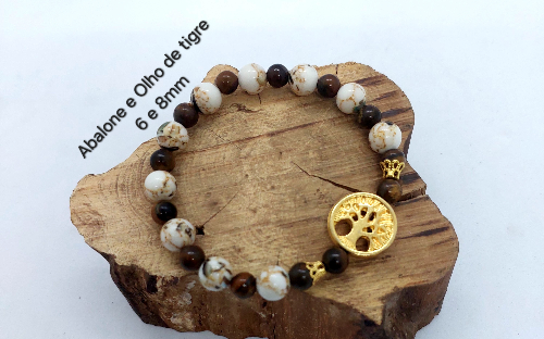 Pulseira Abalone e Olho de Tigre 8mm