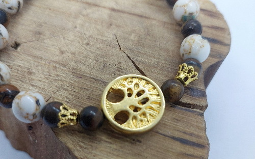 Pulseira Abalone e Olho de Tigre 8mm