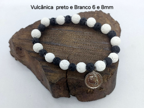 Pulseira Vulcânica Preta e Branca 8 e 6mm