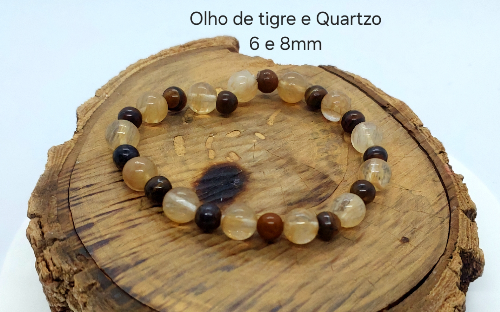 Pulseira Olho de Tigre e Quartzo 8 e 6mm