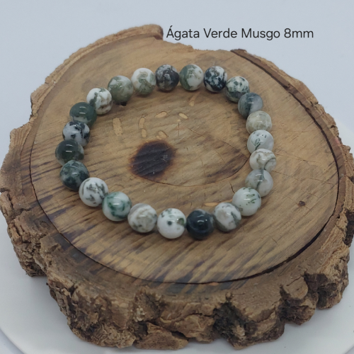 Pulseira Ágata Verde Musgo 8mm