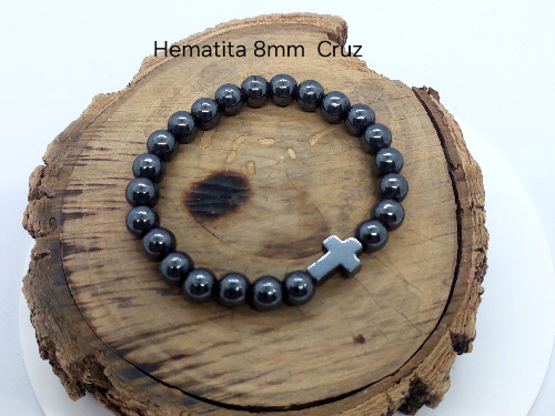Pulseira Hematita Cruz 8mm