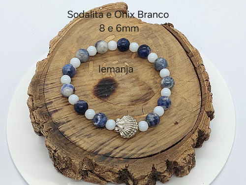 Pulseira Sodalita e Onix Branco 8 e 6mm