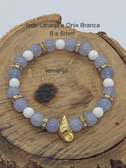 Pulseira Jade Laranja e Onix Branca  8 e 6mm