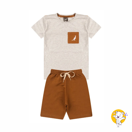 Conjunto Infantil Menino Verão Bolso Kangulu Mescla Banana