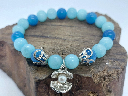 Pulseira Pedras Ágata e Jade Azul.  8mm