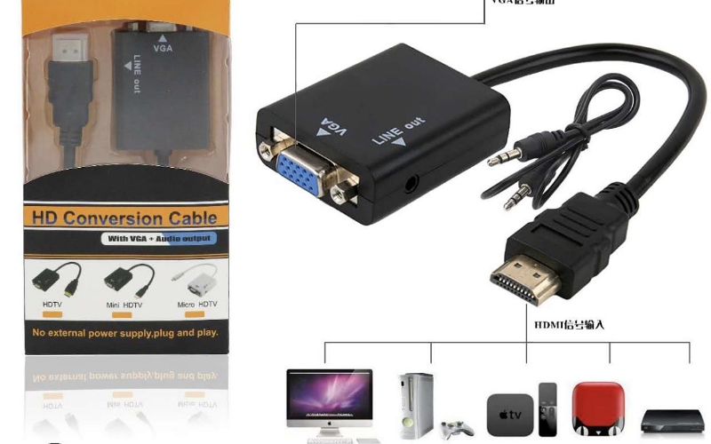 Cabo Adaptador Hdmi Macho Para Vga Femea E Audio P2