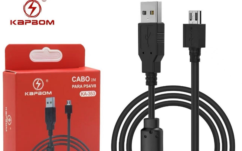 Cabo Carregador de Alimentação para Controle Ps4 V8 x USB 2 Metros KAPBOM -