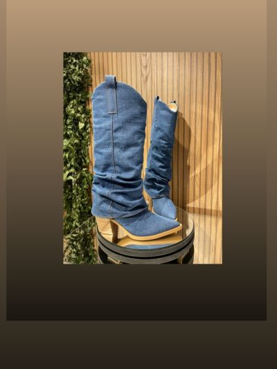 Bota Western Jeans cano alto