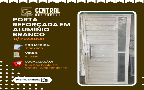 Porta em Alumínio Reforçado Branco com Puxador
