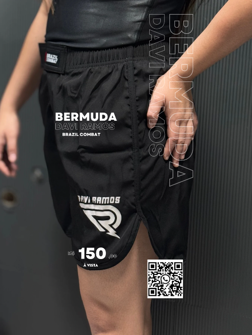 Bermuda adulto NO GI preta BC exclusiva Davi Ramos